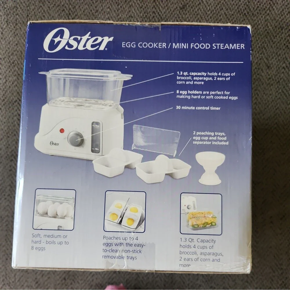 Brand New Box Oster Designer Electric Egg Cooker / Poacher & Mini Food Steamer